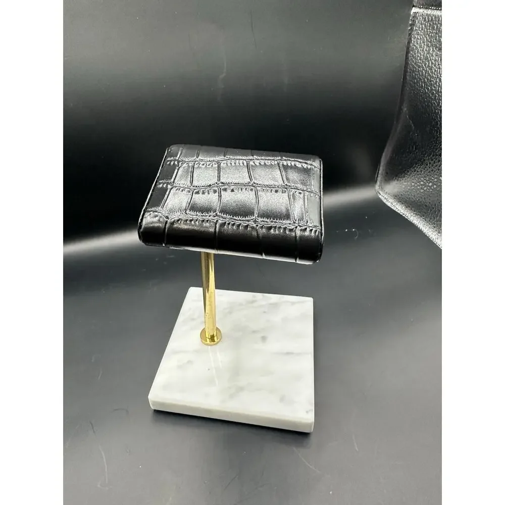 Watch Stand - Black Leather and White Marble Watch Display Stand with Gift Box 2